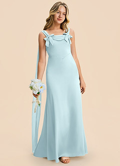 Azazie Chelsea Junior Cloud Blue Sheath Pleated Stretch Satin Dress image3