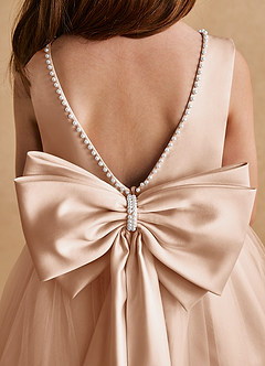 Azazie Cookie Robe Demoiselle D'honneur Fillette Robe Trapèze en Tulle Arc Rose Perle image6