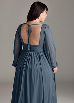 Azazie Norah Bridesmaid Dresses Neptune A-Line V-Neck Long Sleeve Chiffon Dress image13
