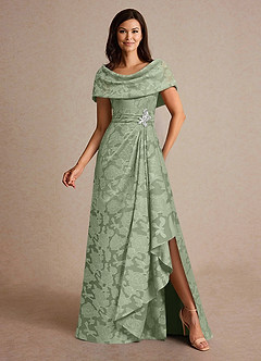 Azazie Branford vestidos de madre de la novia Vestido de Salvia Polvorienta de Devorado Floral de Corte En A con Plisado image4