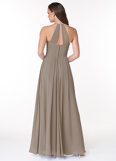Azazie Ginger Bridesmaid Dresses Taupe A-Line Halter Pleated Chiffon Dress image2