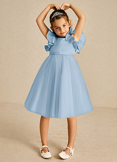 Azazie Kaeya Flower Girl Dresses Powder Blue A-Line Bow Tulle Dress image3
