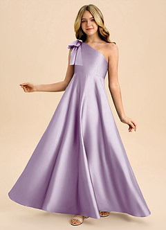 Azazie Penguin Junior Abito A-Line in Raso Elasticizzato Fiocco Lilla Glassato image1