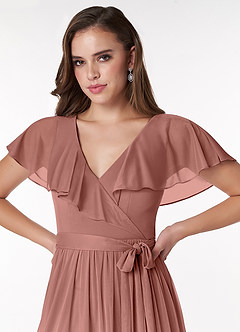 Azazie Jael Bridesmaid Dresses Cedar Rose A-Line V-Neck Mesh Dress image5