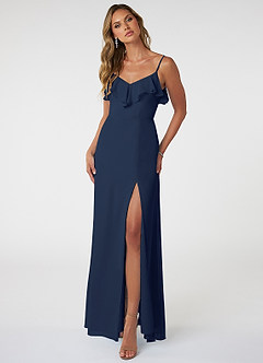 Azazie Natalia Brautjungfernkleider A-Linie Chiffon Kleid Dunkelmarine image1