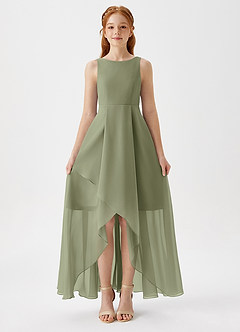 Azazie Lizette Junior Pistachio A-Line Pleated Chiffon Dress image3