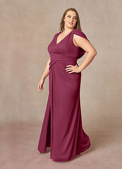 Azazie Luisa Mother of the Bride Dresses Mulberry Mermaid V-Neck Pleated Mesh Dress image10