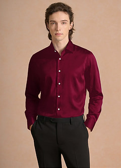 Julian Burgundy Stretch Satin Dress Shirt