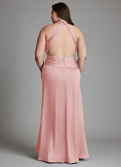 Azazie Gracelynn Robes de demoiselle d'honneur Robe Fourreau en Satin extensible Plissé Rose Poudré image11
