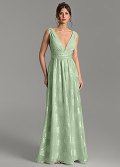 Azazie Vanessa Robes de demoiselle d'honneur Robe Trapèze en Jacquard floral dévoré Plissé Vert Sauge image3
