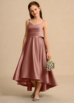 Azazie Sweets Girl Blumenmädchenkleider A-Linie Plissee Matte Satin Kleid Zedernrose image3