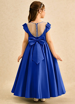 Azazie Toffee Flower Girl Dresses Royal Blue Ball-Gown Bow Matte Satin Dress image1