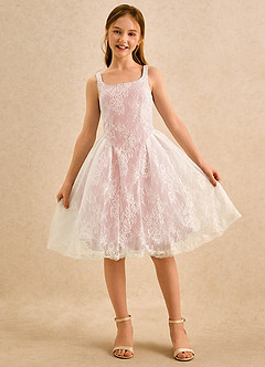 Azazie Cubbie Girls Formal Flower Girl Dresses Rosette A-Line Lace Dress image4