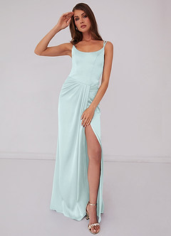 Barbie ♥ Azazie Final Sale Barbie Pink Mermaid Pleated Stretch Satin Dress image6