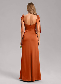 Azazie Frostine Bridesmaid Dresses Burnt Orange A-Line Bow Stretch Satin Dress image8