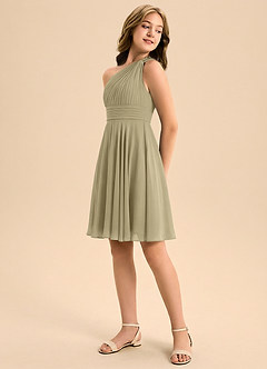 Azazie Charlize Junior Moss Green A-Line Pleated Chiffon Dress image4