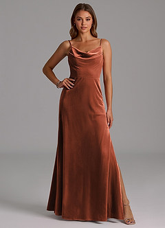 Azazie Olaine Final Sale Terracotta A-Line Pleated Velvet Dress image1