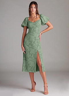 Azazie Evalina Vestidos de damas de honor Vestido de Matcha de Devorado Floral de Corte Recto image1