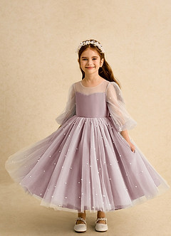 Azazie Trudy Blumenmädchenkleider Ballkleid Herzausschnitt Tüll Kleid Altrosa image5