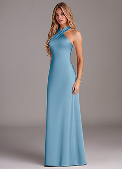 Azazie Doretta Brautjungfernkleider Meerjungfrau-Linie Plissee Stretch-Satin Kleid Stahlblau image4