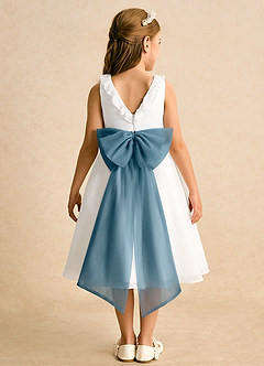 Azazie Dani Abiti da Ragazza di Fiori Abito A-Line in Chiffon Fiocco Avorio Bermuda image7