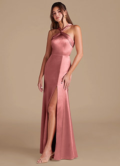 Azazie Rue Robes de demoiselle d'honneur Robe Fourreau en Satiné métallisé Plissée Rosette image5
