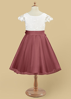 Azazie Vetty Flower Girl Dresses Ivory Amethyst A-Line Lace Tulle Dress image9
