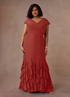 Azazie Bailora Abiti per la Madre della Sposa Abito Sirena in Chiffon Increspato Terracotta image6