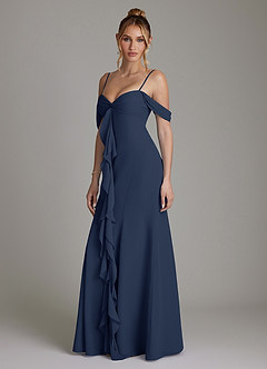 Azazie Karmela Bridesmaid Dresses Dark Navy A-Line Off the Shoulder Chiffon Dress image5