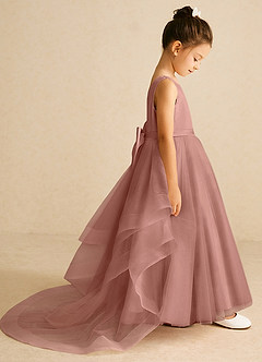 Azazie Pumpkin Robe Demoiselle D'honneur Fillette Robe Trapèze en Tulle Convertible Rose De Cèdre image3