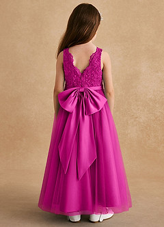 Azazie Cinna Flower Girl Dresses Fuchsia A-Line Lace Tulle Dress image2