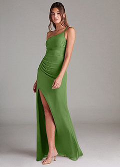 Azazie Eren Vestidos de damas de honor Vestido de Albahaca de Gasa de Corte Recto con Hombro unilateral image5