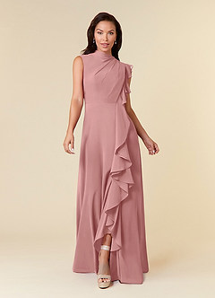 Azazie Narine Mother of the Bride Dresses Dusty Rose A-Line High Neckline Pleated Chiffon Dress image3