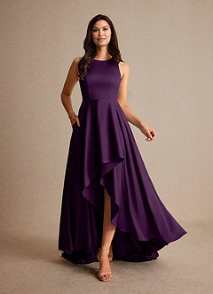 Azazie Niles vestidos de madre de la novia Vestido de Uva de Satén Elástico de Corte En A con Trenes image6
