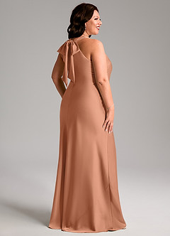 Azazie Doretta Bridesmaid Dresses Bronzer Mermaid Pleated Stretch Satin Dress image7