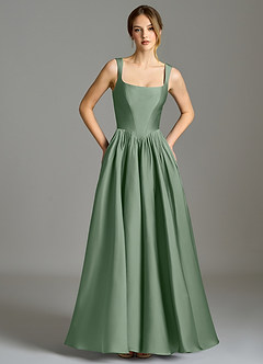 Azazie Verina Bridesmaid Dresses Matcha A-Line Pleated Stretch Satin Dress image3