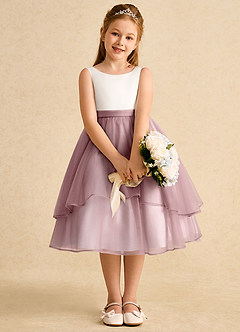 Azazie Rene Flower Girl Dresses Ivory Dusty Rose A-Line Bow Tulle Dress image6