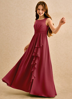 Azazie Chibi Girls Formal Abiti da Ragazza di Fiori Abito A-Line in Chiffon Plissettato Melograno image5