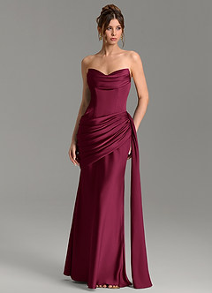 Azazie Zorah Bridesmaid Dresses Burgundy Mermaid Corset Stretch Satin Convertible Dress image4