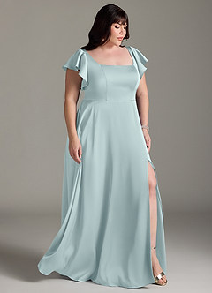 Azazie Bondi Brautjungfernkleider A-Linie Schleifen Stretch-Satin Kleid Nebel image10