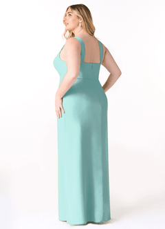 Azazie Denice Bridesmaid Dresses Aqua Sheath Pleated Chiffon Dress image12