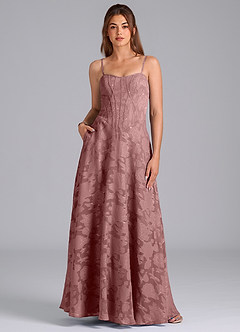 Azazie Stasy Final Sale Dusty Rose A-Line Sweetheart Neckline Floral Burnout Dress image1