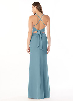 Azazie Aribella Bridesmaid Dresses Moody Blue Sheath Ruched Chiffon Dress image2