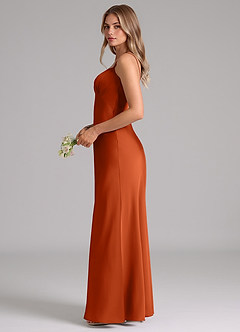 Azazie Suttona Vestidos de damas de honor Vestido de Naranja Quemada de Satén Elástico de Corte en A con Plisado image5
