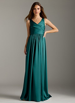 Azazie Keyla Brautjungfernkleider A-Linie Plissee Stretch-Satin Kleid Pfau image3