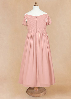 Azazie Chelle Blumenmädchenkleider A-Linie Plissee Chiffon Kleid Rosettenrosa image7