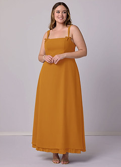 Barbie ♥ Azazie Bridesmaid Dresses Butterscotch A-Line Pleated Chiffon Dress image7