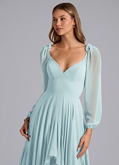 Azazie Karan Bridesmaid Dresses Sea Glass A-Line Long Sleeve Chiffon Dress image6
