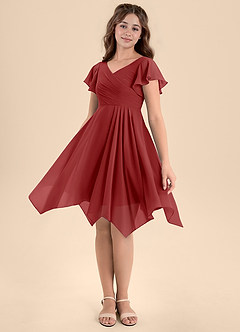Azazie Janeaurelia Junior Abito A-Line in Chiffon Plissettato Ruggine image4