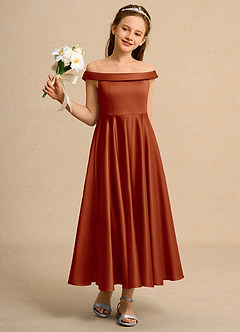 Azazie Teeny Junior Formal vestidos de niña de las flores Vestido de Pimenton de Satin Mate de Corte En A con Plisado image5